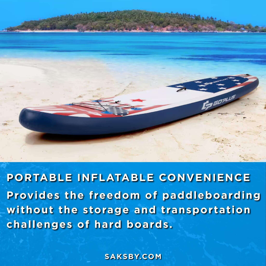 GoPlus 11FT Inflatable Stand Up Surfboard Paddle Board W/ Aluminum Paddle (SAK58739) - Saksby Wholesale - Lifestyle Image In the Seaside