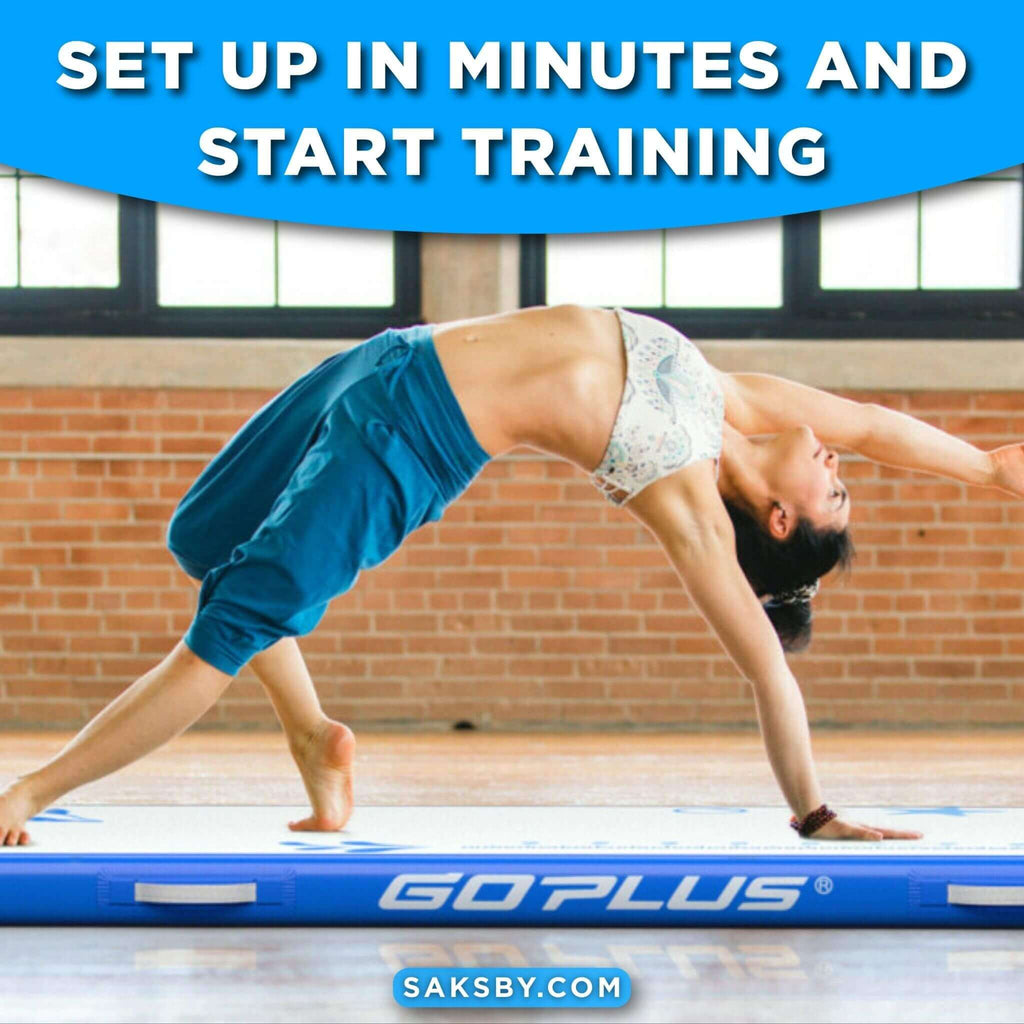 GoPlus Heavy-Duty 10FT Inflatable Gymnastic Tumbling Air Mat W/ Electric Pump (SAK22380) - Saksby Wholesale - Lifestyle Image In Yoga Training