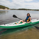 GoPlus 11FT Long Inflatable Blow Up Kayak With Paddle & Hand Pump (SAK32801) - Saksby Wholesale - Lifestyle Image In The Sea While Paddling