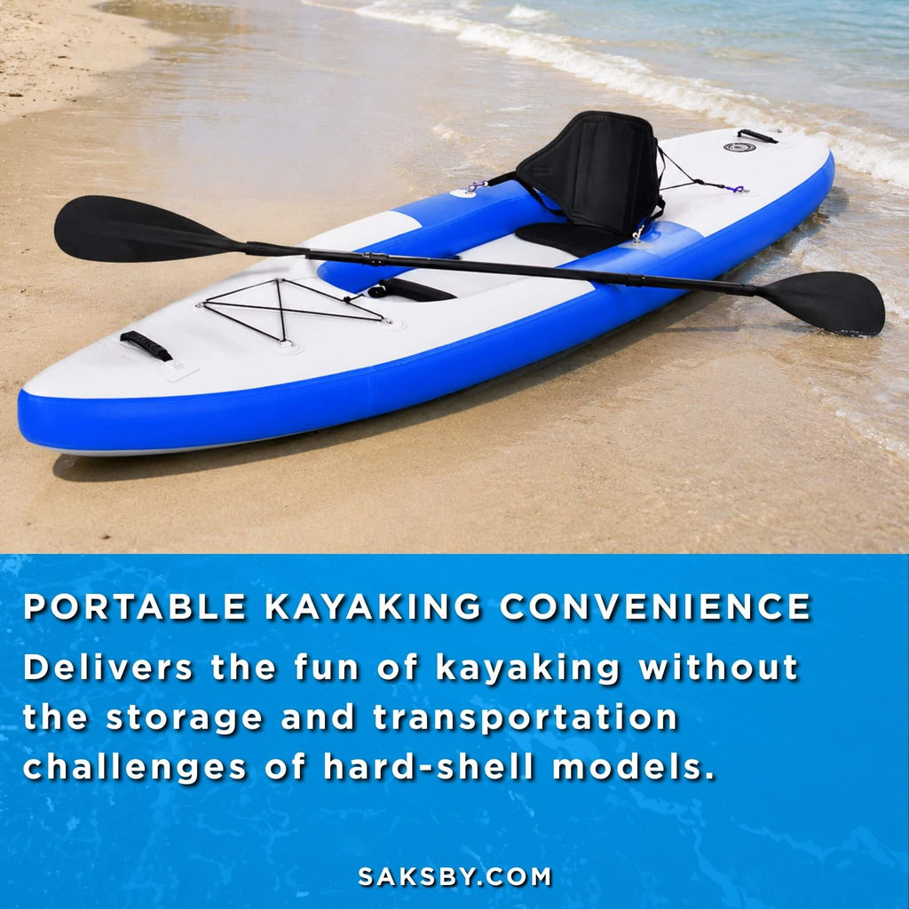 GoPlus 11FT Long Inflatable Blow Up Kayak With Paddle & Hand Pump (SAK32801) - Saksby Wholesale - Lifestyle Image In The Seaside