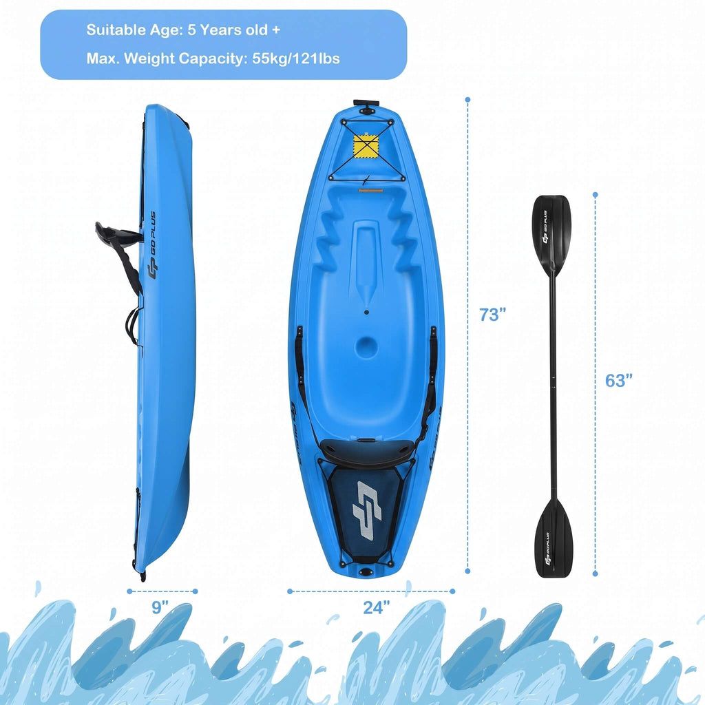 GoPlus 6FT Premium Youth Sit On Top Kayak W/ Paddles & Folding Backrest (SAK97198) - Saksby Wholesale - Dimensions View