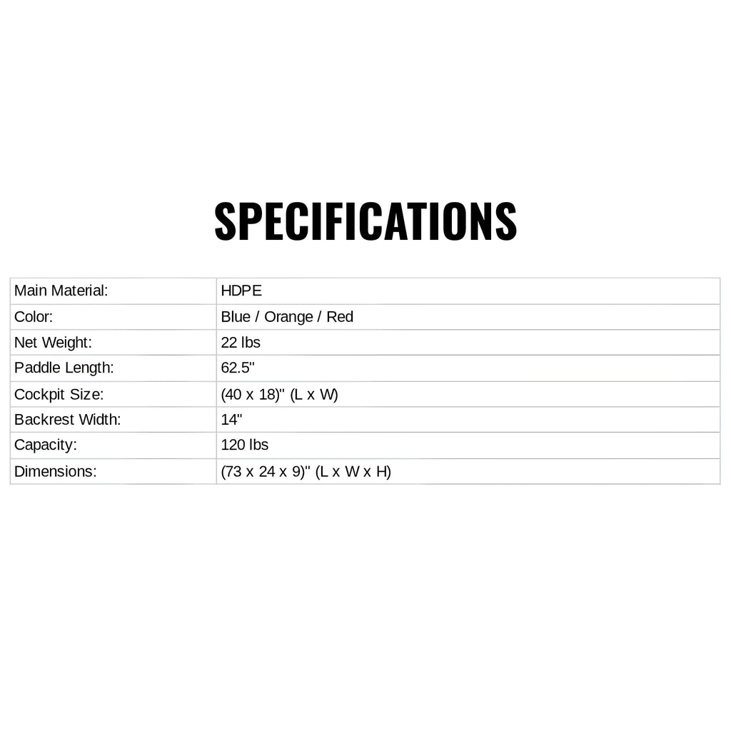 GoPlus 6FT Premium Youth Sit On Top Kayak W/ Paddles & Folding Backrest (SAK97198) - Saksby Wholesale - Specifications View