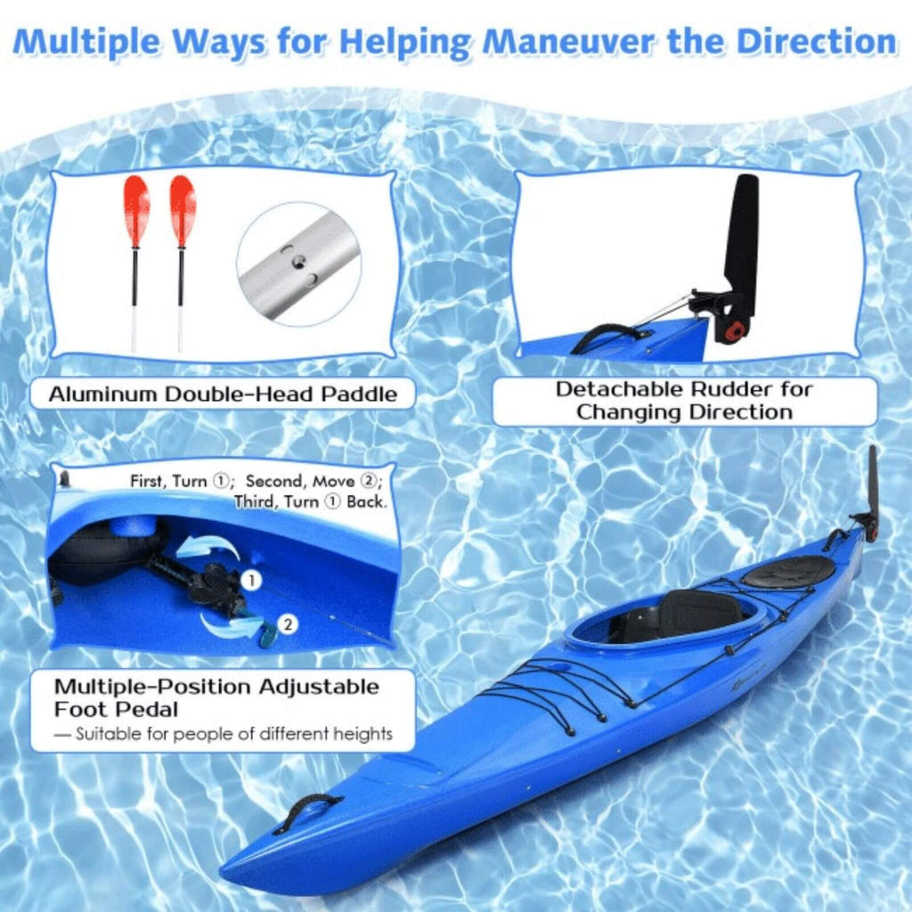 GoPlus Single-Person Sit-In Fishing Kayak Boat W/ Paddle & Rudder, 12FT (SAK98162) - Saksby Wholesale - Maneuver The Direction