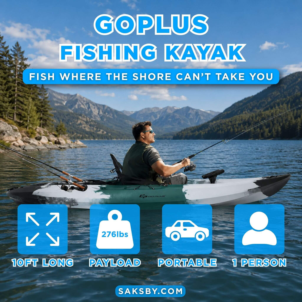 GoPlus 10FT Sit-On-Top Fishing Kayak Canoe With Fishing Rod Holders & Paddle (SAK91720) - Saksby Wholesale - Features