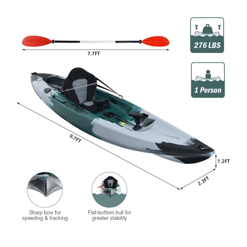 GoPlus Sit-On-Top Fishing Kayak Canoe With Fishing Rod Holders & Paddle, 10FT (SAK91720) - Saksby Wholesale - Dimensions View