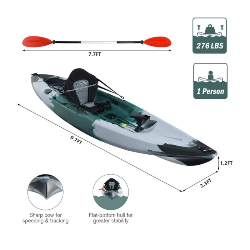 GoPlus Sit-On-Top Fishing Kayak Canoe With Fishing Rod Holders & Paddle, 10FT (SAK91720) - Saksby Wholesale - Dimensions View