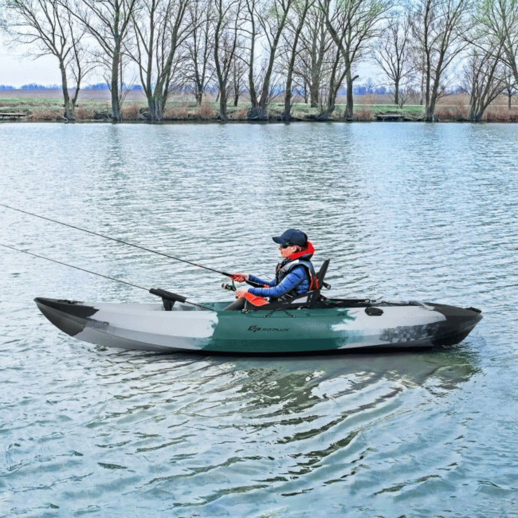 GoPlus Sit-On-Top Fishing Kayak Canoe With Fishing Rod Holders & Paddle, 10FT (SAK91720) - Saksby Wholesale - Left View