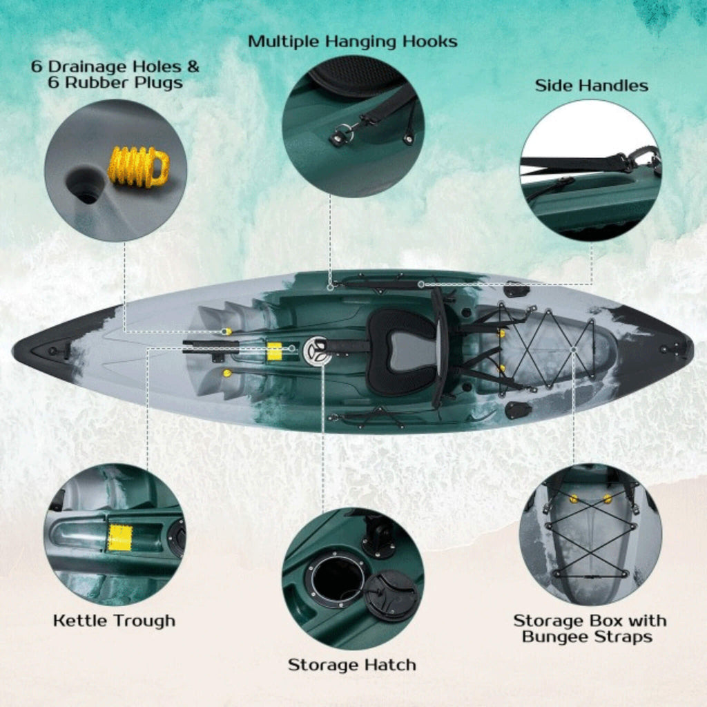 GoPlus Sit-On-Top Fishing Kayak Canoe With Fishing Rod Holders & Paddle, 10FT (SAK91720) - Saksby Wholesale - Kayak Parts View