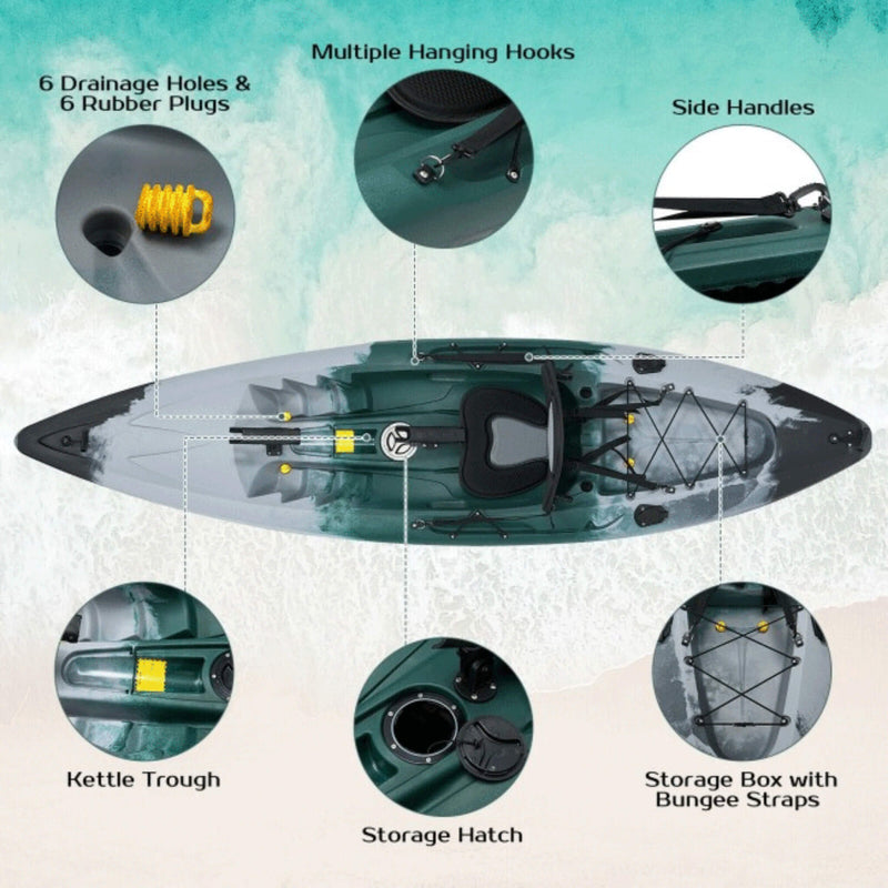 GoPlus Sit-On-Top Fishing Kayak Canoe With Fishing Rod Holders & Paddle, 10FT (SAK91720) - Saksby Wholesale - Kayak Parts View