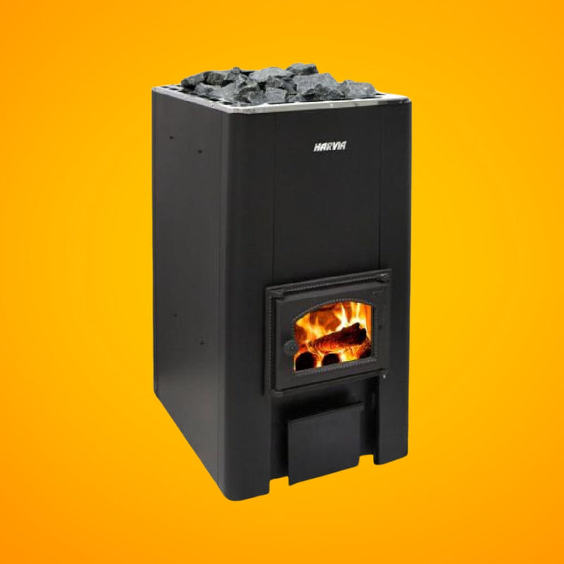 HARVIA 50 Black Floor Mount Wood Burning Sauna Stove With Sauna Stones, 40KW [WK500] (SAK73164)