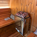 Harvia Kip UL Certified Electric Sauna Heater Front Left View On Sauna Wall