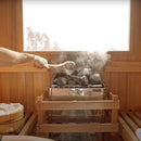 Harvia Kip Ul Certified Electric Sauna Heater Front View Pouring Water On Stones