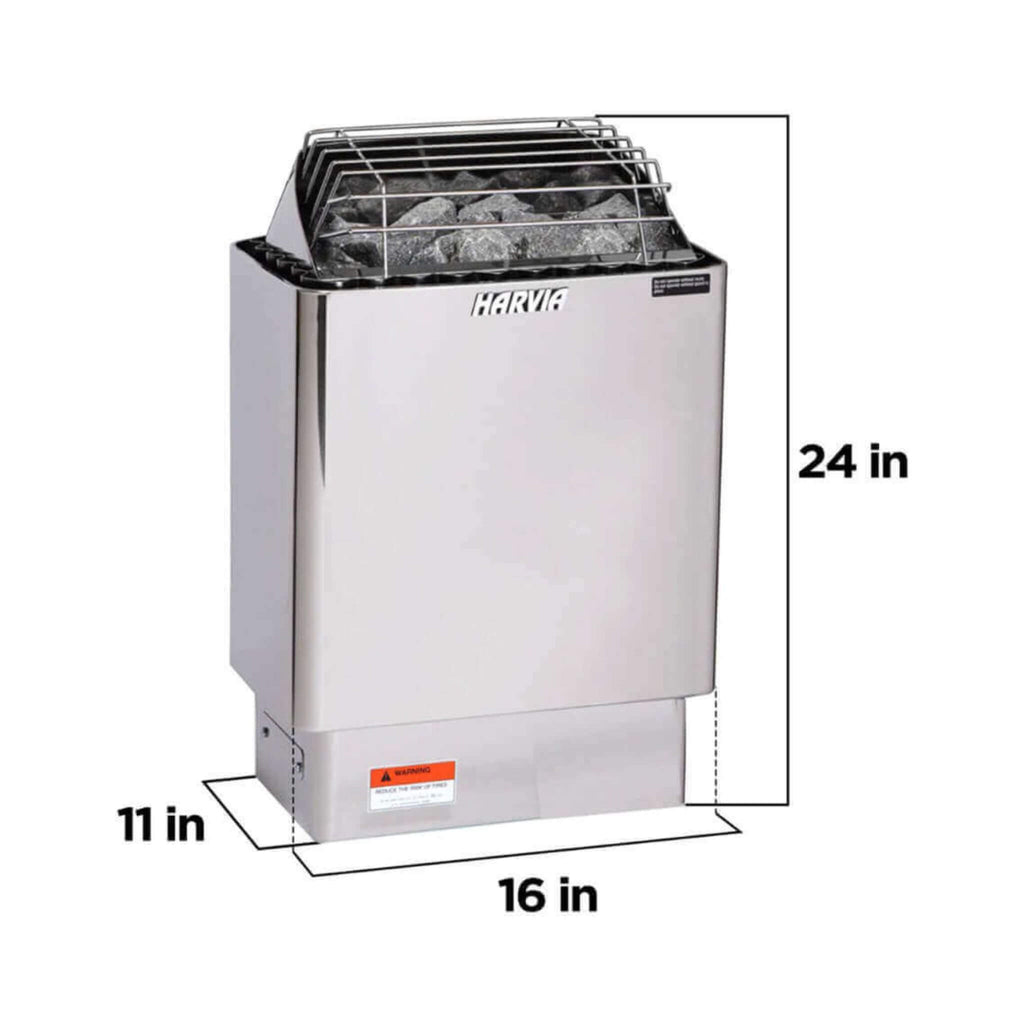 Harvia KIP80W 8KW UL Certified Electric Sauna Heater With Xenio CX170 Digital WIFI Control & Sauna Stones [JH80W2401] (SAK14630) - Saksby Wholesale - Dimensions