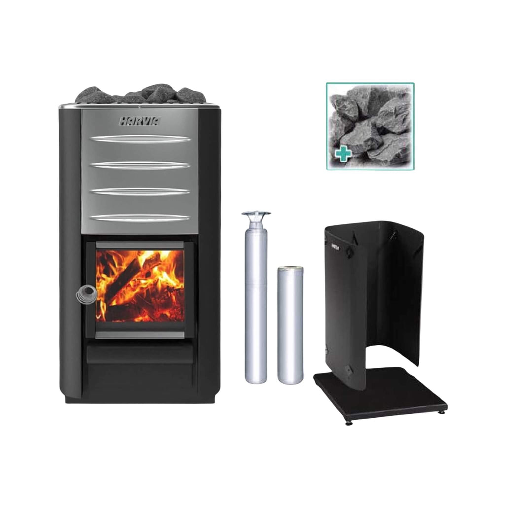 Harvia M3 Premium Wood-Burning Sauna Stove Kit Including The Stove, Sauna Stones, Protective Bedding, Chimney Components, And A Chimney Extension - Saksby Wholesale