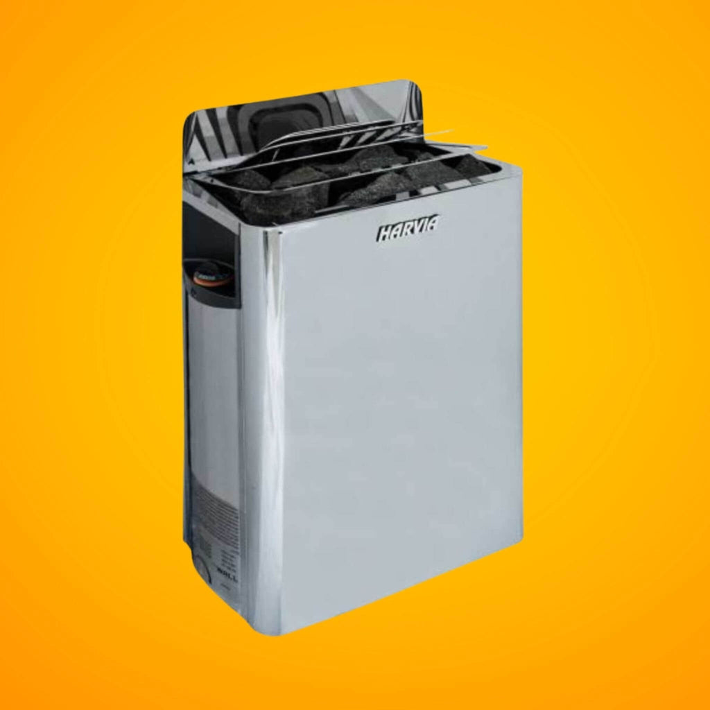 Harvia The Wall Stainless Steel Built-In Wall Mount Sauna Heater With Illuminated Controls and Sauna Stones [SW60/80] (SAK21467) - Saksby Wholesale - Side View