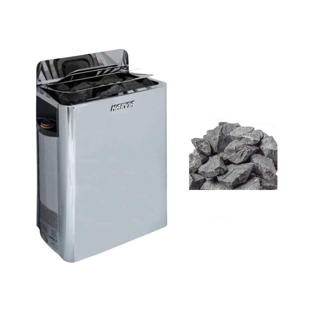 Harvia The Wall Stainless Steel Built-In Wall Mount Sauna Heater With Illuminated Controls and Sauna Stones [SW60/80] (SAK21467) - Saksby Wholesale - Silver Bundle View