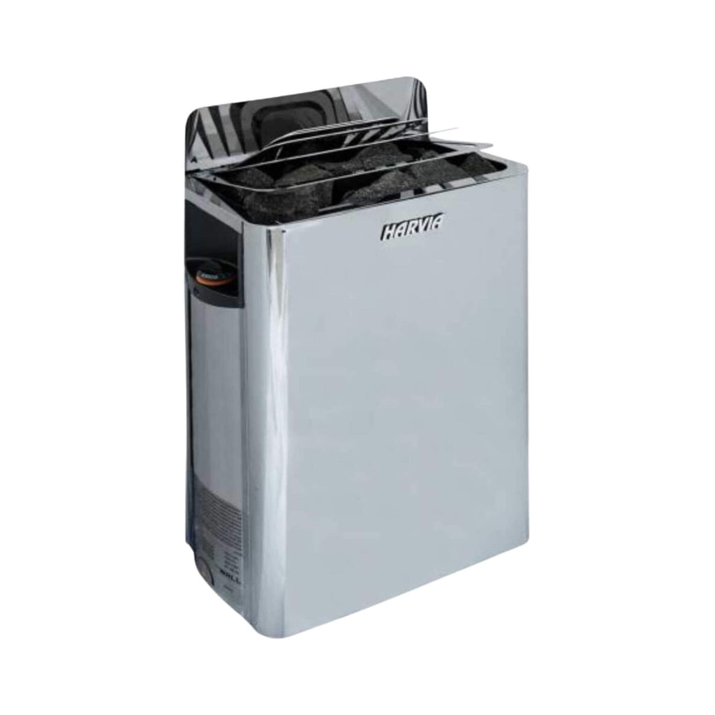 Harvia The Wall Stainless Steel Built-In Wall Mount Sauna Heater With Illuminated Controls and Sauna Stones [SW60/80] (SAK21467) - Saksby Wholesale - Silver Right View