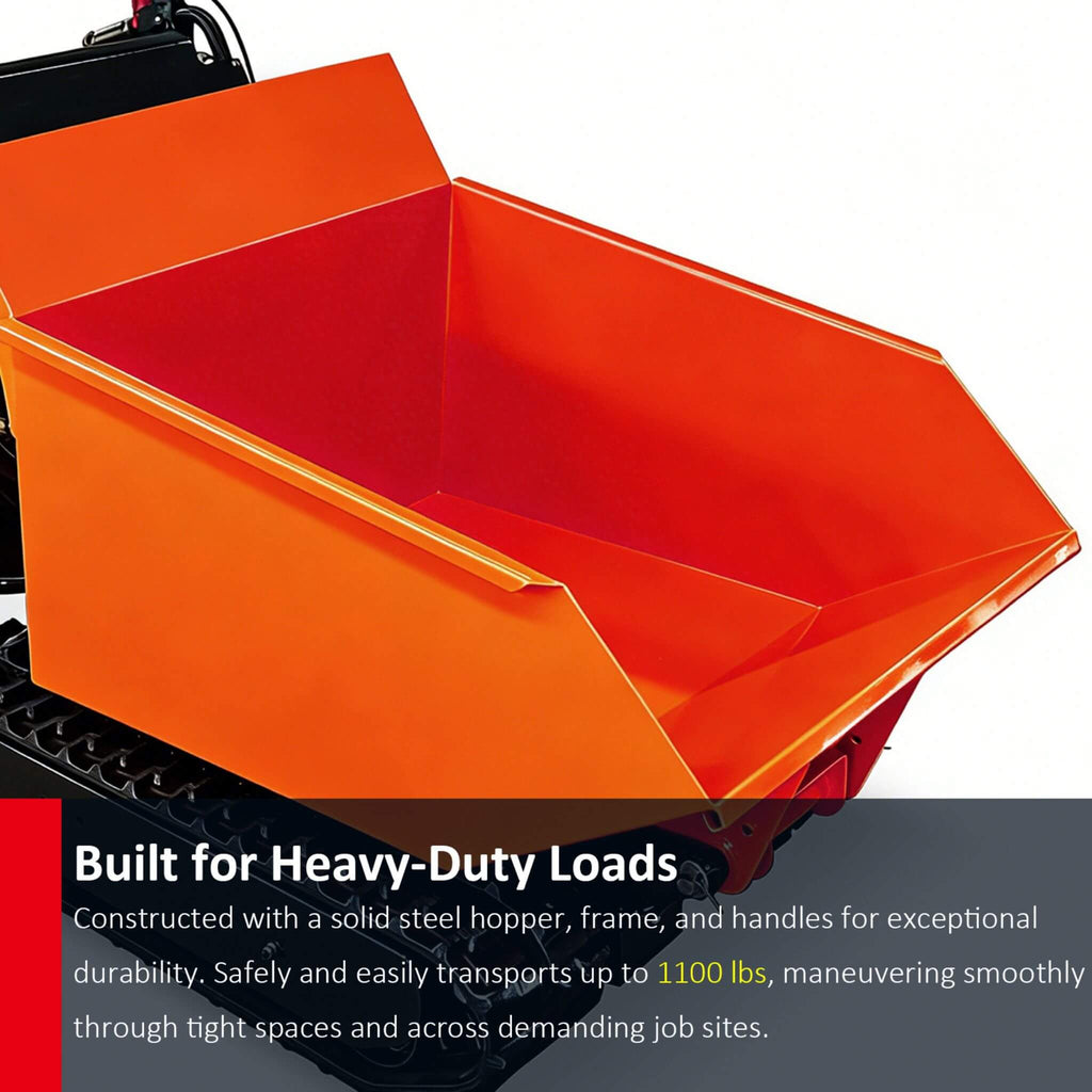 Heavy-Duty 1100LBS 10HP Gas-Powered Track Barrow With Hydraulic Assist (SAK48291) - Saksby Wholesale - Built for Heavy Loads