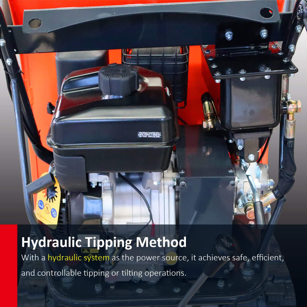 Heavy-Duty 1100LBS 10HP Gas-Powered Track Barrow With Hydraulic Assist (SAK48291) - Saksby Wholesale - Hydraulic Tipping method