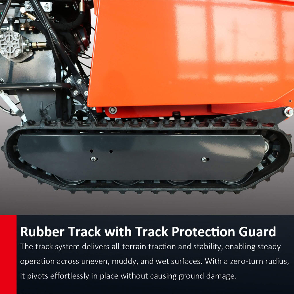 Heavy-Duty 1100LBS 10HP Gas-Powered Track Barrow With Hydraulic Assist (SAK48291) - Saksby Wholesale - Rubber Track Feature