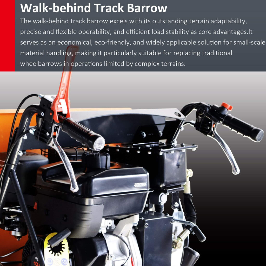 Heavy-Duty 1100LBS 10HP Gas-Powered Track Barrow With Hydraulic Assist (SAK48291) - Saksby Wholesale - Walk behind Feature