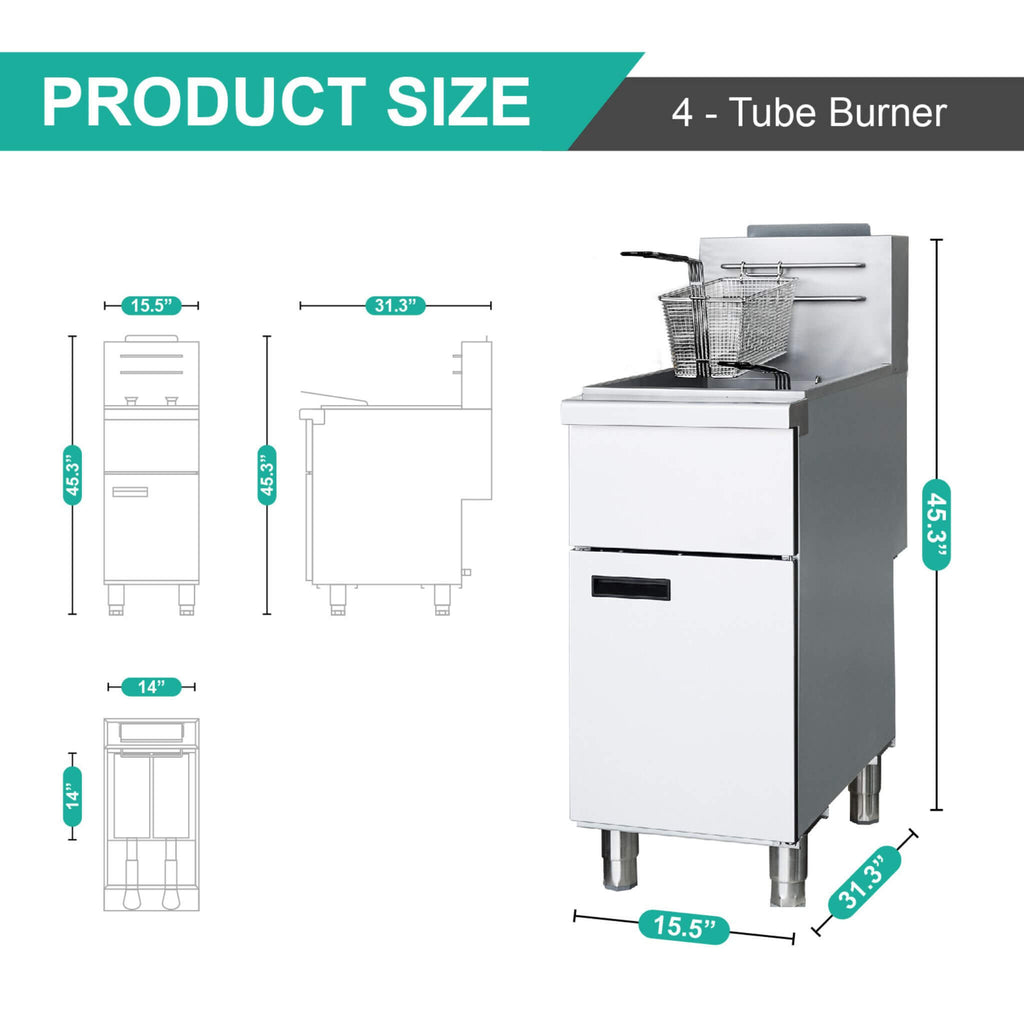 Heavy-Duty 120K BTU Commercial Stainless Steel 4-Burner Propane Deep Fryer (SAK64021) - Saksby Wholesale - Product Size