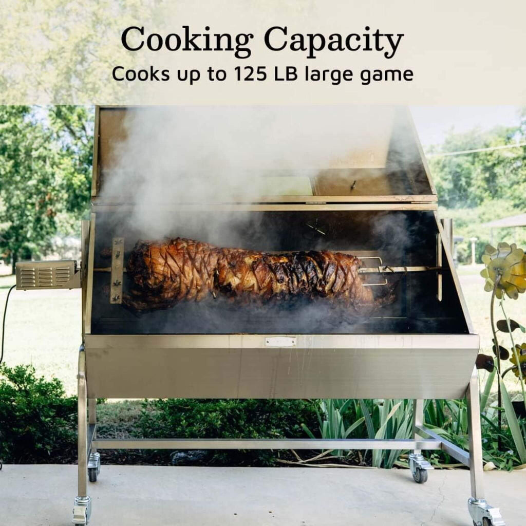 Heavy-Duty 125 LB Portable Electric Stainless Steel Hooded BBQ Rotisserie Grill With Viewing Window (SAK31975) - Saksby Wholesale - Cooking Capacity Details