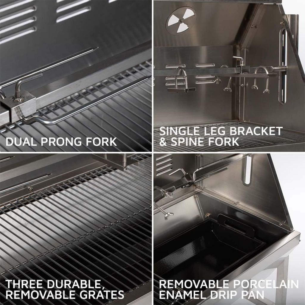 Heavy-Duty 125 LB Portable Electric Stainless Steel Hooded BBQ Rotisserie Grill With Viewing Window (SAK31975) - Saksby Wholesale - Parts Function View