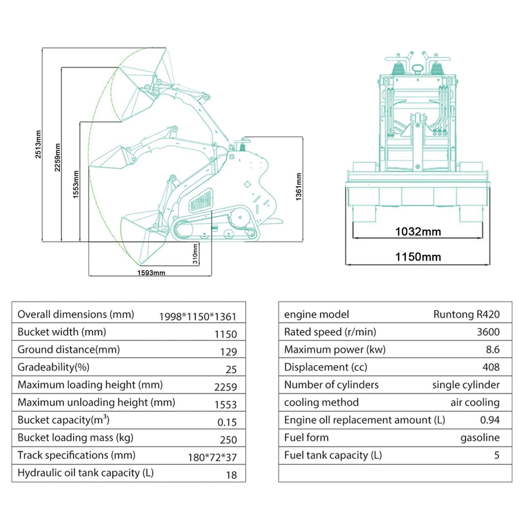 Heavy Duty 13HP Mini Skid Steer Loader Crawler With Bucket (SAK34261) SAKSBY - Specifications View