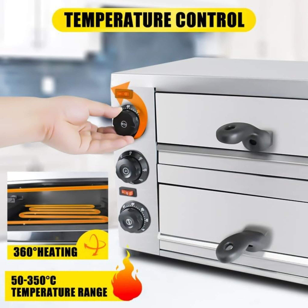 Heavy-Duty 14-Inch Commercial Stainless Steel Electric 2-Tier Tabletop Pizza Oven With Timer (SAK90432) - Saksby Wholesale - Controlled Temperature