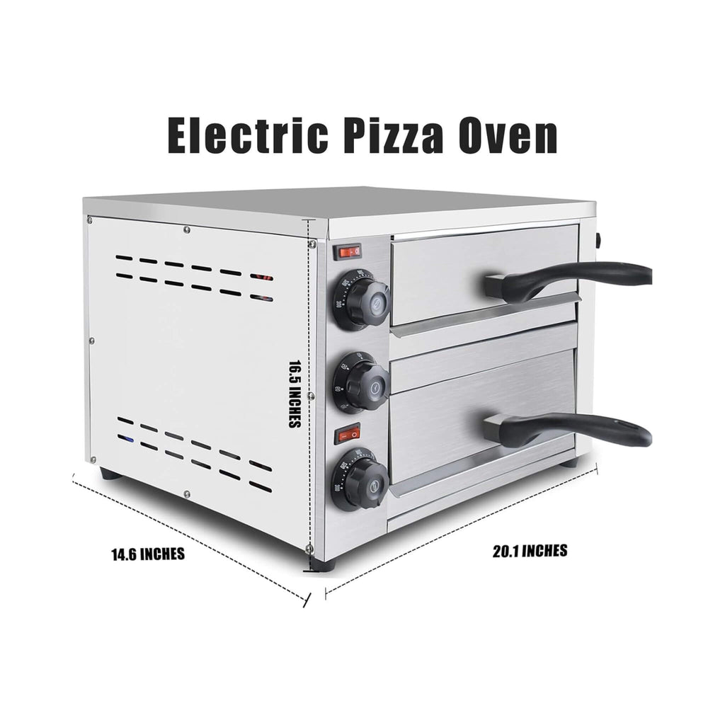 Heavy-Duty 14-Inch Commercial Stainless Steel Electric 2-Tier Tabletop Pizza Oven With Timer (SAK90432) - Saksby Wholesale - Dimension Details