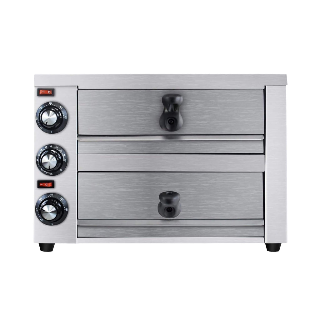 Heavy-Duty 14-Inch Commercial Stainless Steel Electric 2-Tier Tabletop Pizza Oven With Timer (SAK90432) - Saksby Wholesale - Front View