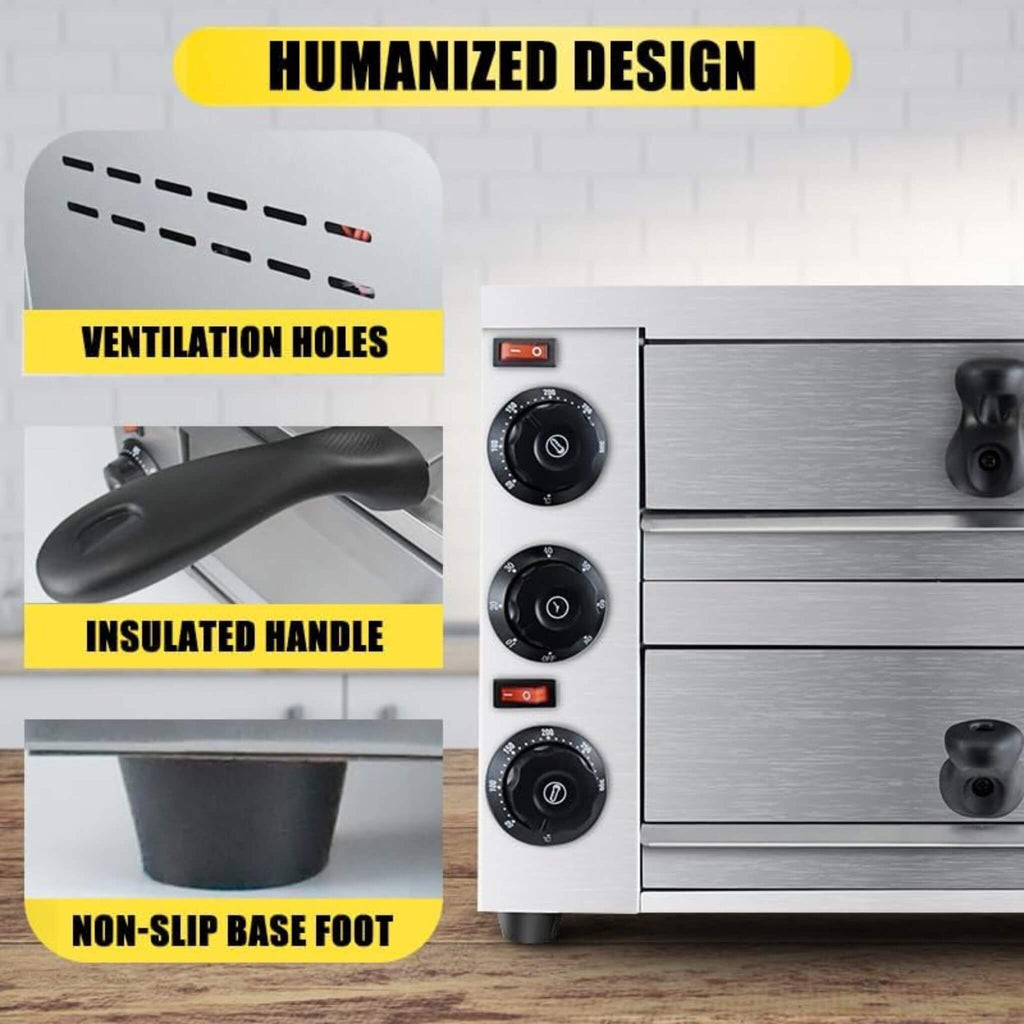 Heavy-Duty 14-Inch Commercial Stainless Steel Electric 2-Tier Tabletop Pizza Oven With Timer (SAK90432) - Saksby Wholesale - Humanized Design