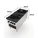Heavy-Duty 18K BTU Commercial 2-Burner Stainless Steel Gas Stove Range (SAK40721) - Saksby Wholesale - Dimensions