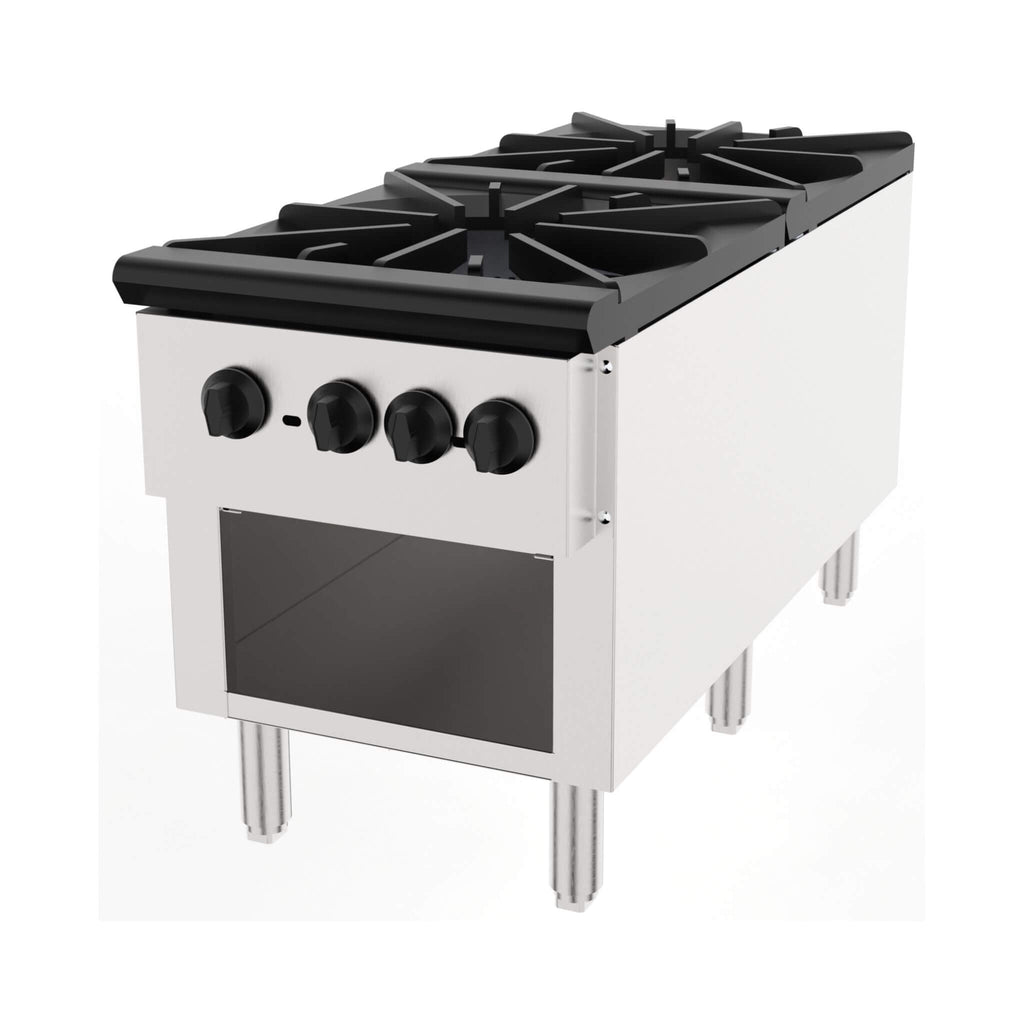 Heavy-Duty 18K BTU Commercial 2-Burner Stainless Steel Gas Stove Range (SAK40721) - Saksby Wholesale - Front Side View