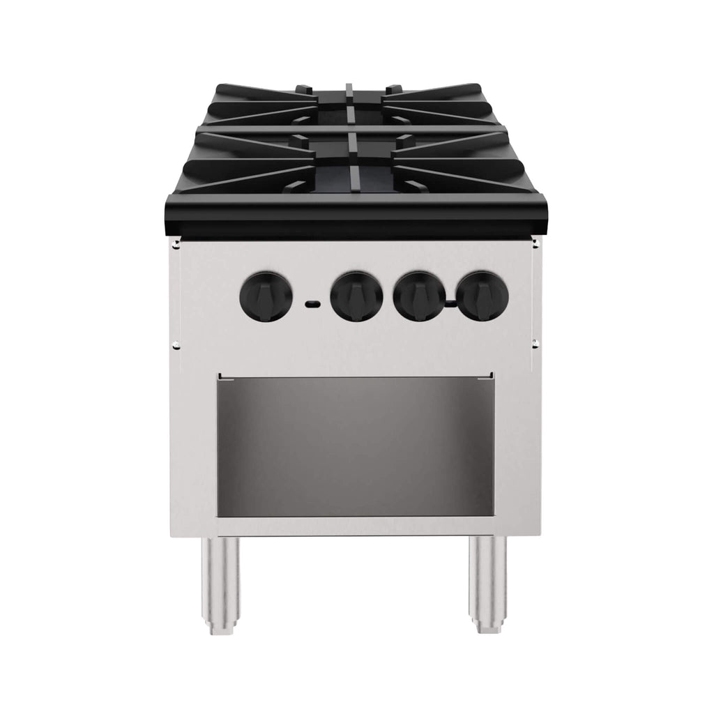 Heavy-Duty 18K BTU Commercial 2-Burner Stainless Steel Gas Stove Range (SAK40721) - Saksby Wholesale - Front View
