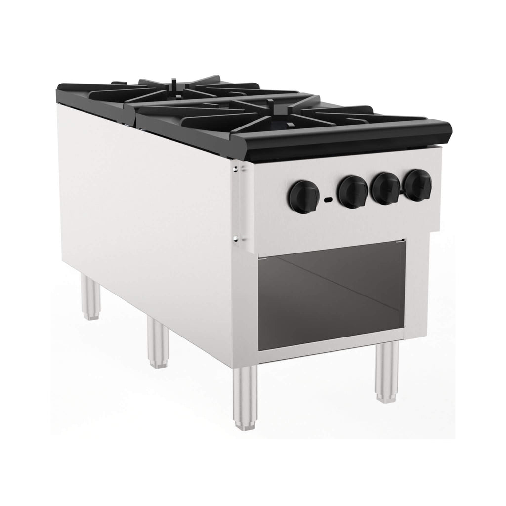 Heavy-Duty 18K BTU Commercial 2-Burner Stainless Steel Gas Stove Range (SAK40721) - Saksby Wholesale - Side View