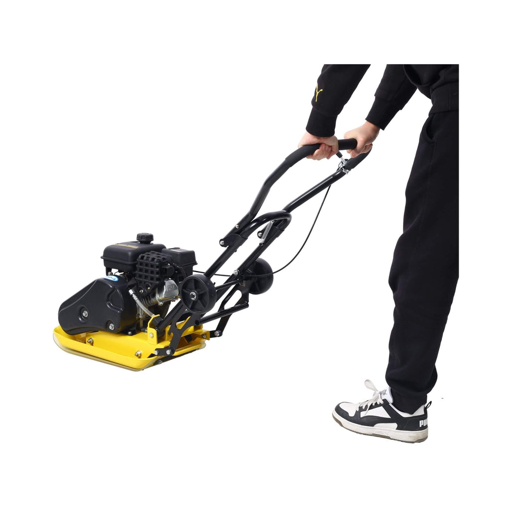 Heavy-Duty 2.5HP 79CC 8200N Gas-Powered Plate Compactor Machine (SAK58492) - Saksby Wholesale - Man in Use