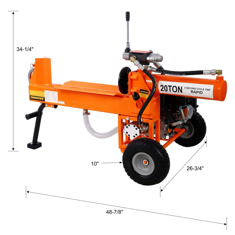 Heavy-Duty 20-Ton 7HP Portable Log Splitter With Auto-Return Hydraulic Ram (SAK15842) - Saksby Wholesale - Dimension View