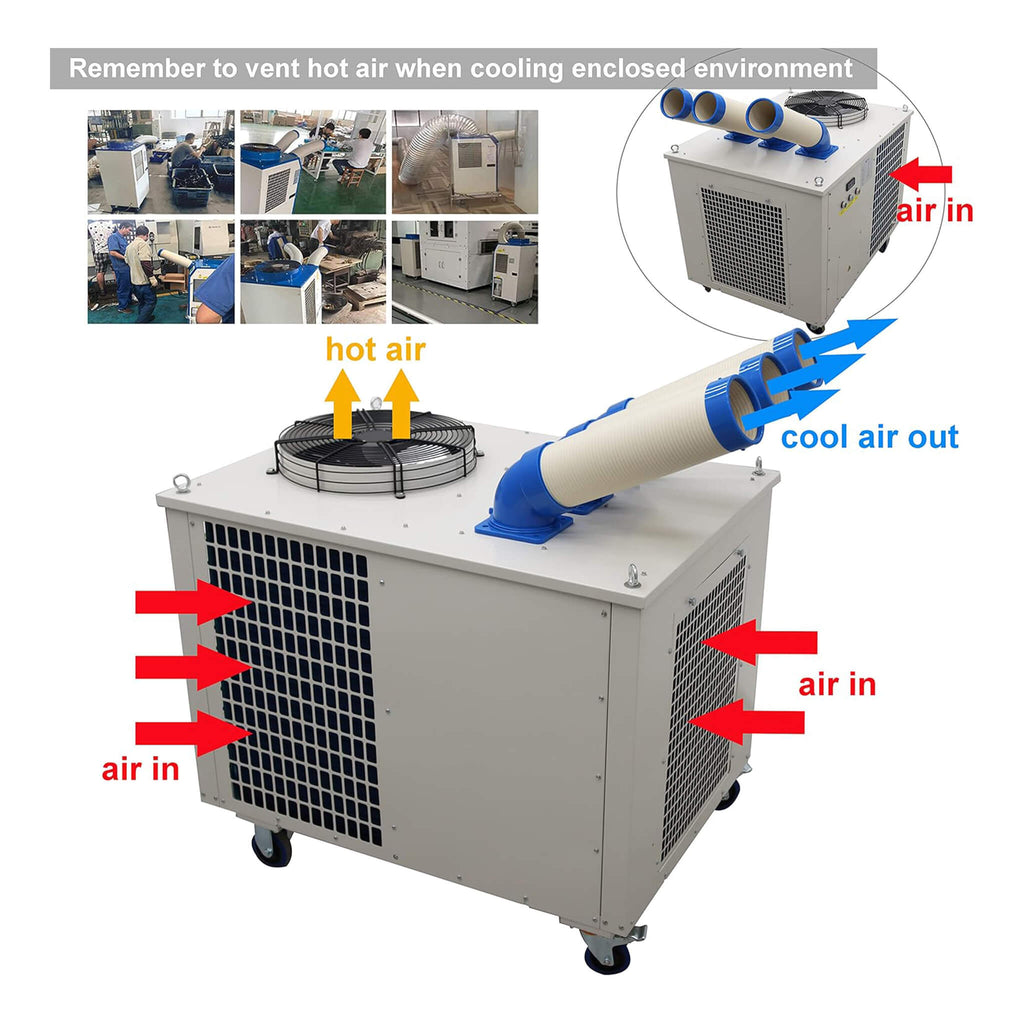 Heavy-Duty 220V Portable 29K BTU Outdoor Industrial Spot Cooler Air Conditioner (SAK18736) - Saksby Wholesale - Hot Air Venting