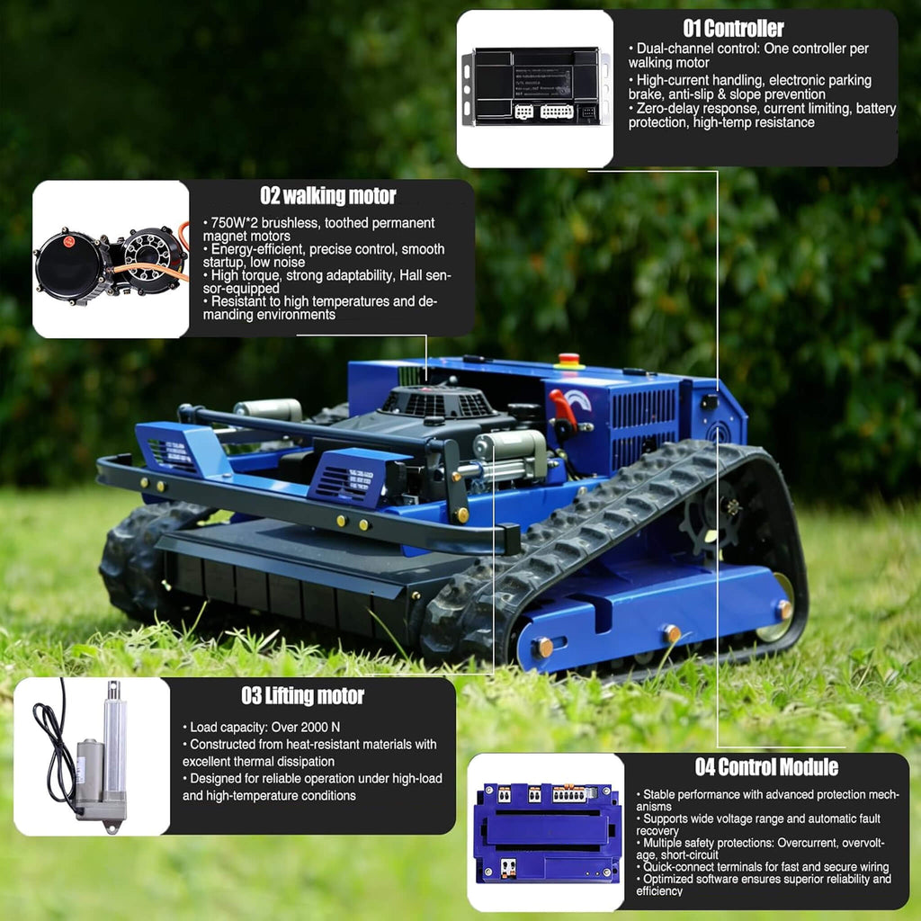 Heavy-Duty 224CC Remote-Controlled Track Mower With 21-Inch Deck & Industrial Remote (SAK90831) - Saksby Wholesale - Components