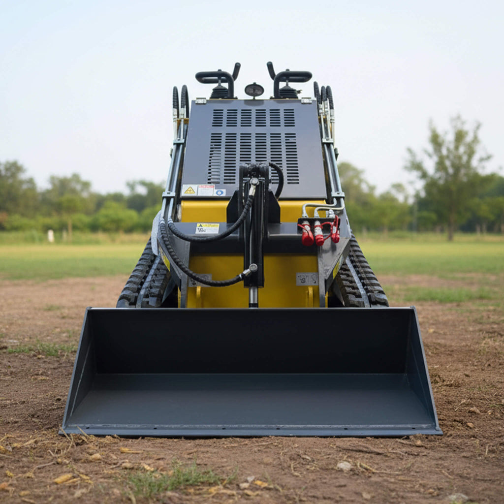 Heavy-Duty 23HP Mini Triangular Skid Steer Bucket Loader (SAK15873)  - Saksby Wholesale - Front View On Dirt Ground