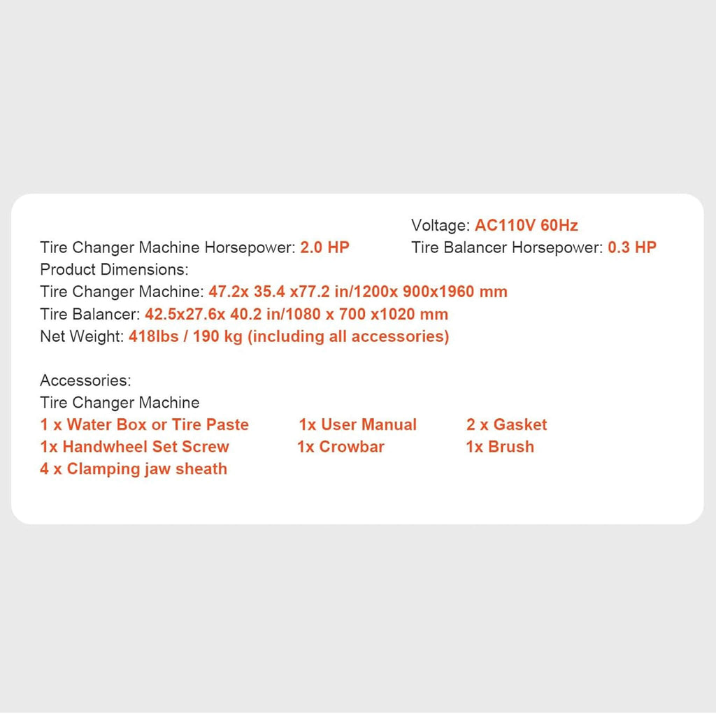 Heavy-Duty 24-Inch Industrial Semi-Automatic Tire Changer With Bead Blaster And Rim Clamp (SAK24697) - Saksby Wholesale - Specifications