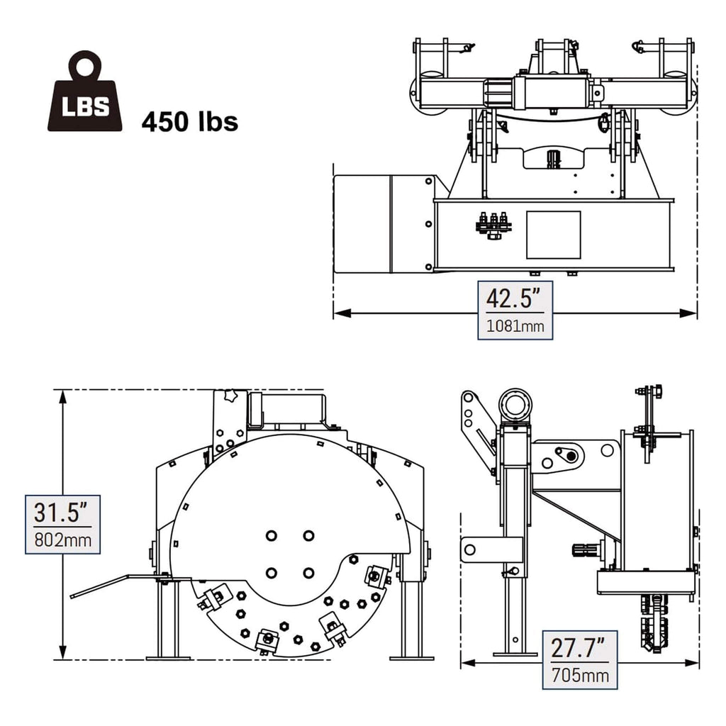 Heavy-Duty 3-Point PTO Powered Stump Root Grinder For 15-45HP Tractors (SAK27940) - Saksby Wholesale - Dimensions