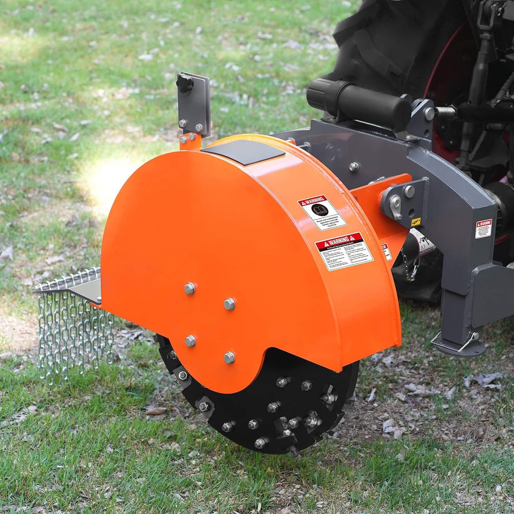 Heavy-Duty 30-Inch 3-Point PTO Stump Grinder For 40-100HP Tractors (SAK47092) - Saksby Wholesale - Lifestyle Front Left View On Tractor