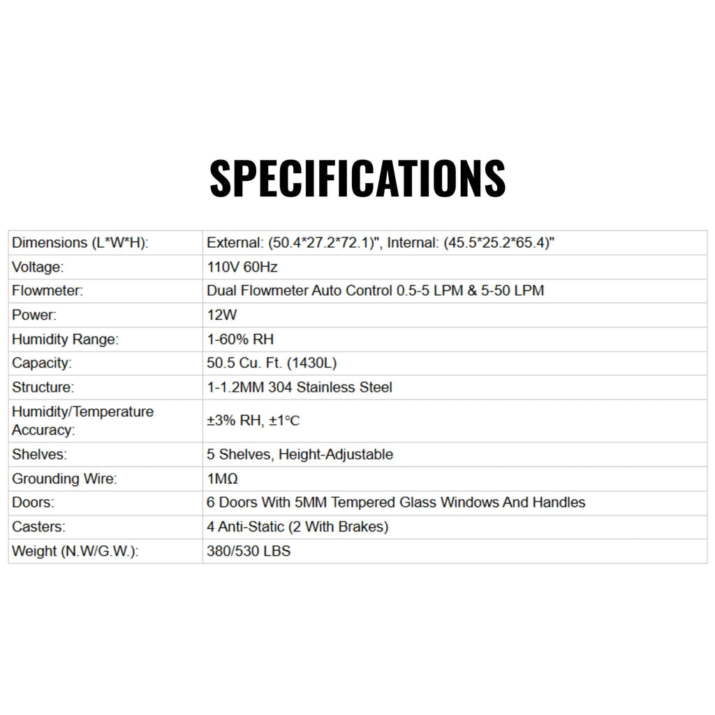 Heavy-Duty 377-Gallon Stainless Steel Nitrogen Dry Cabinet (SAK48625) - Saksby Wholesale - Specifications