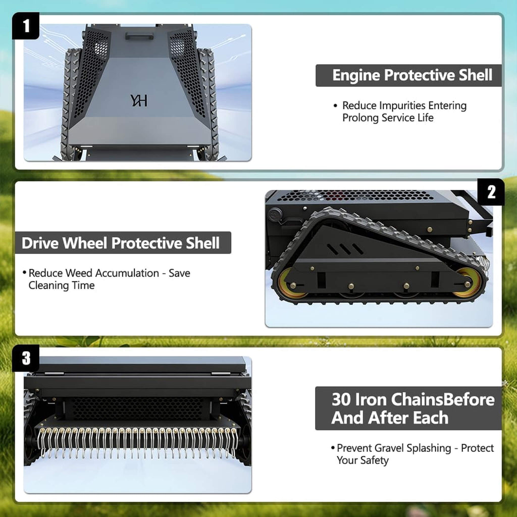 Heavy-Duty 452CC 31-Inch Remote-Controlled Tracked Lawn Mower (SAK38617) - Saksby Wholesale - Features