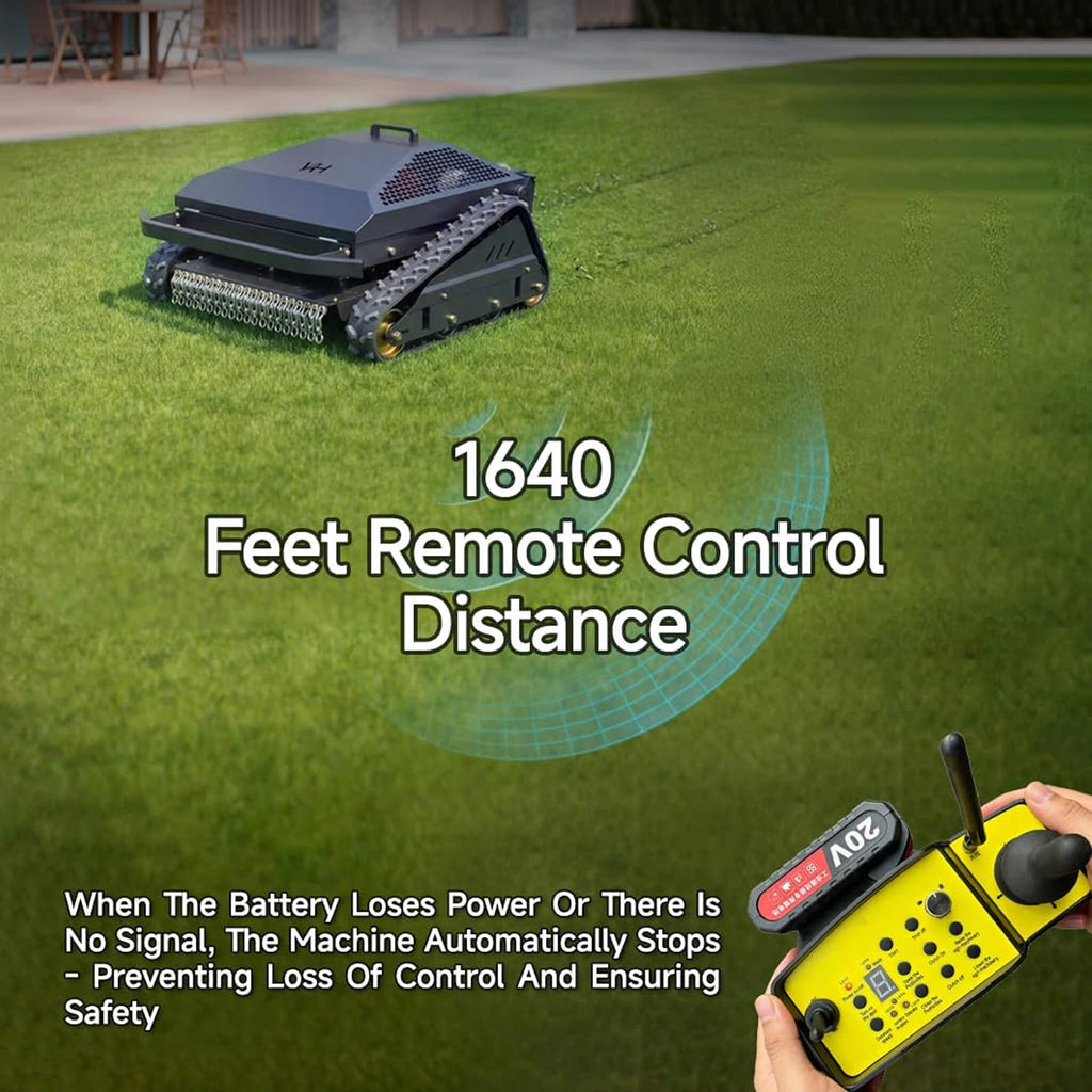 Heavy-Duty 452CC 31-Inch Remote-Controlled Tracked Lawn Mower (SAK38617) - Saksby Wholesale - Remote Control Distance