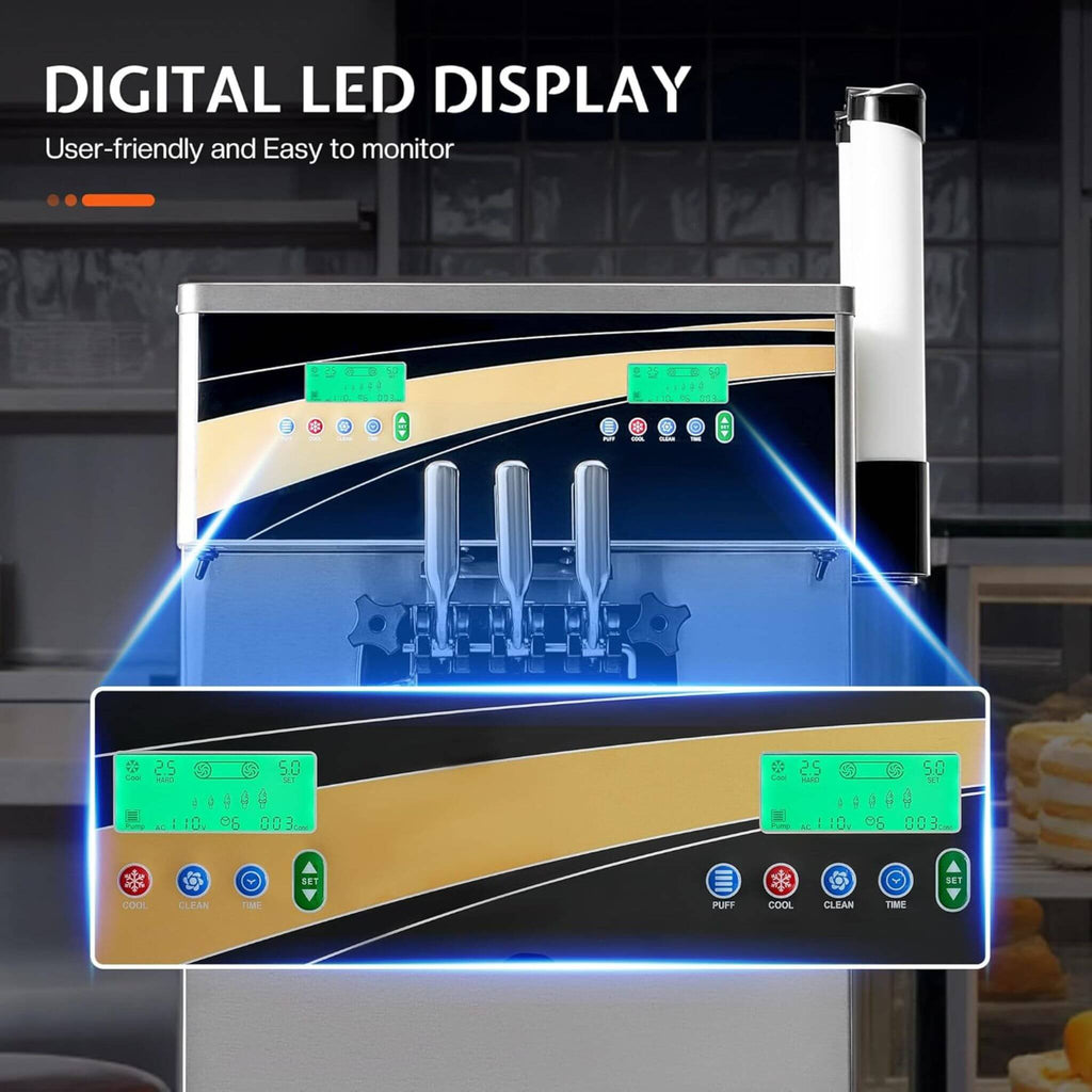 Heavy-Duty 45L/H 3-Flavor Dual Compressor Commercial Soft Serve Ice Cream Machine (SAK43195) - Saksby Wholesale - Digital LED Display