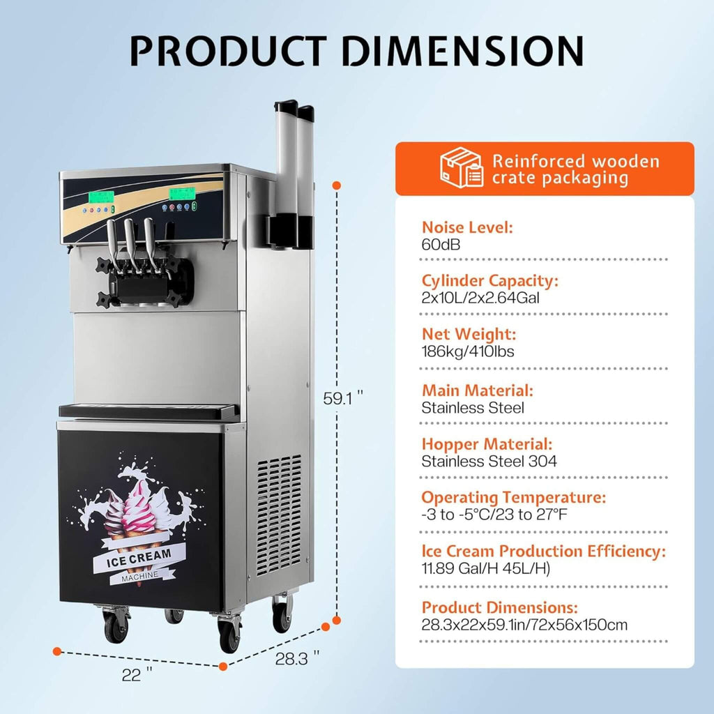 Heavy-Duty 45L/H 3-Flavor Dual Compressor Commercial Soft Serve Ice Cream Machine (SAK43195) - Saksby Wholesale - Dimension Details